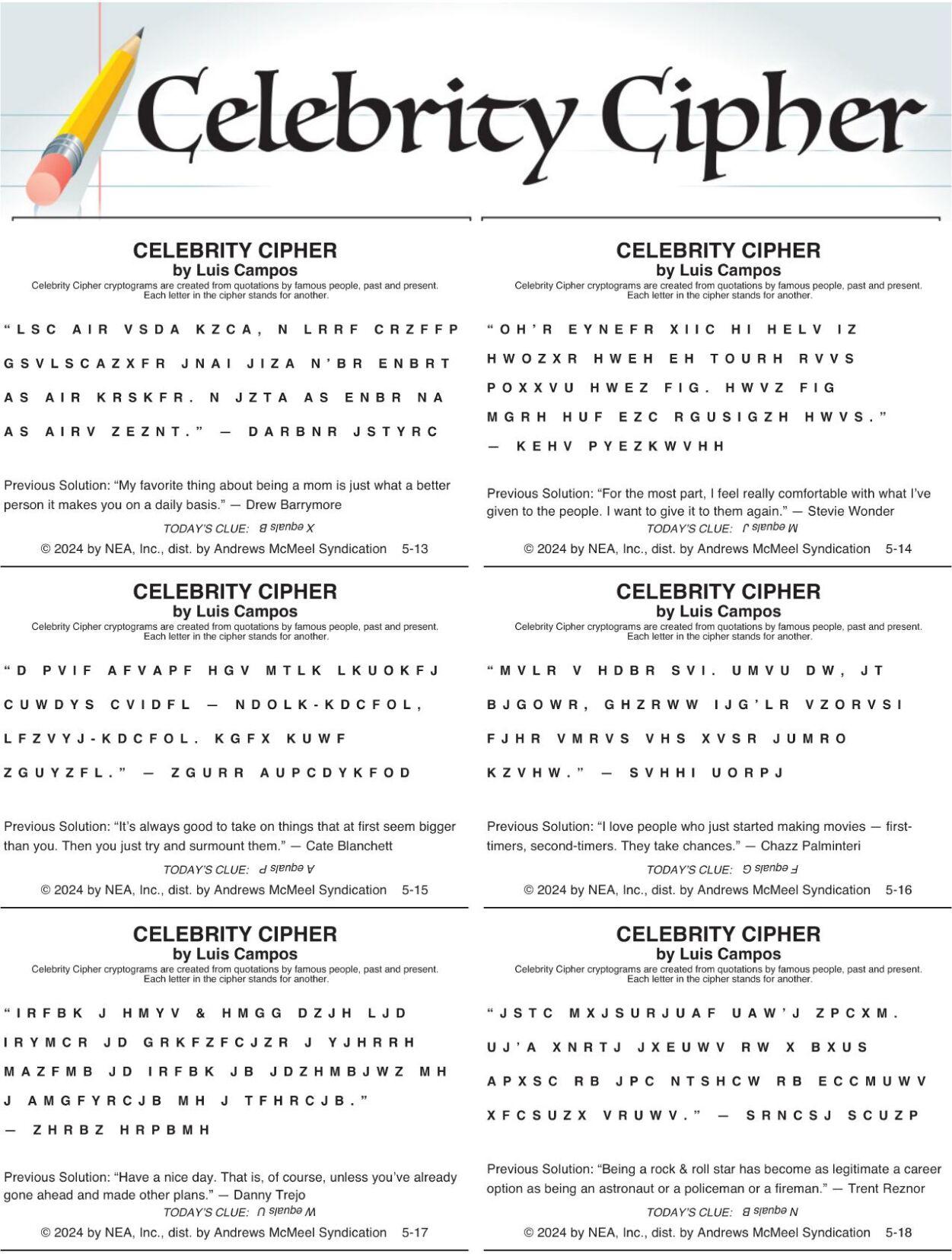 Celebrity cipher | entertainment | baytownsun.com