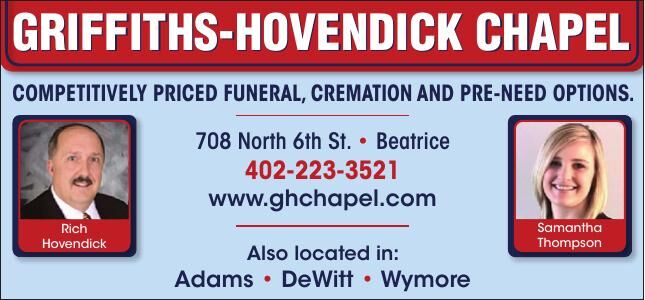 GRIFFITHS HOVENDICK CHAPEL - Ad from 2023-05-20