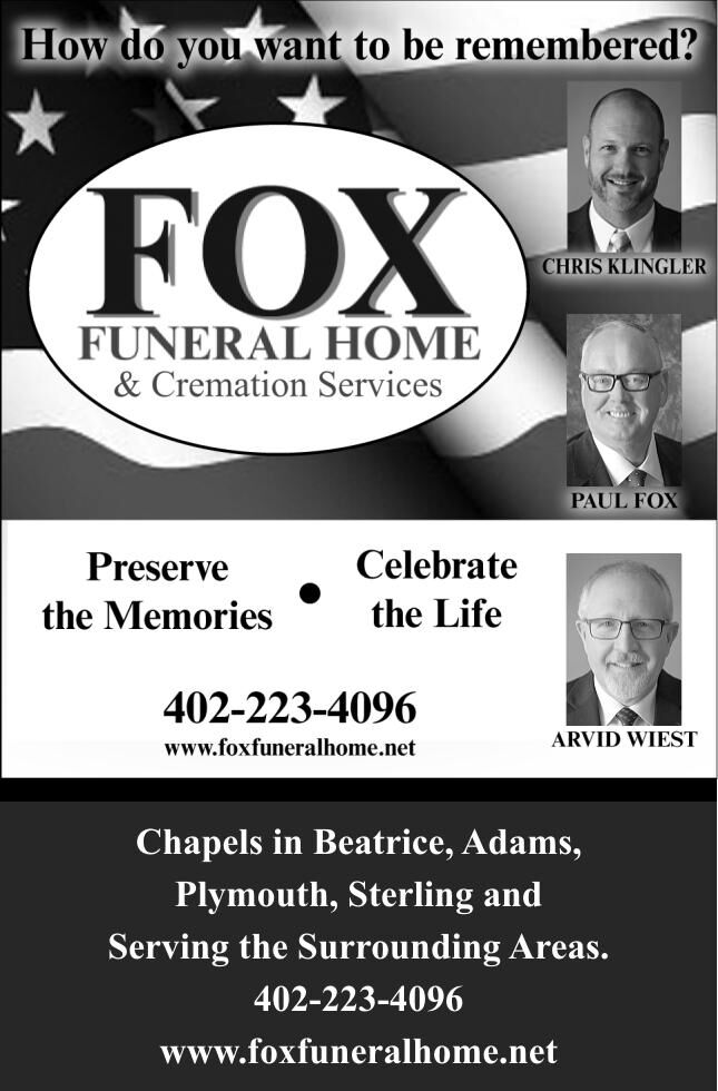 FOX FUNERAL HOME - Ad from 2023-01-10