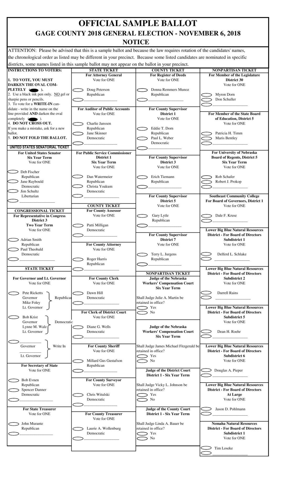 2018 General Election Sample Ballot