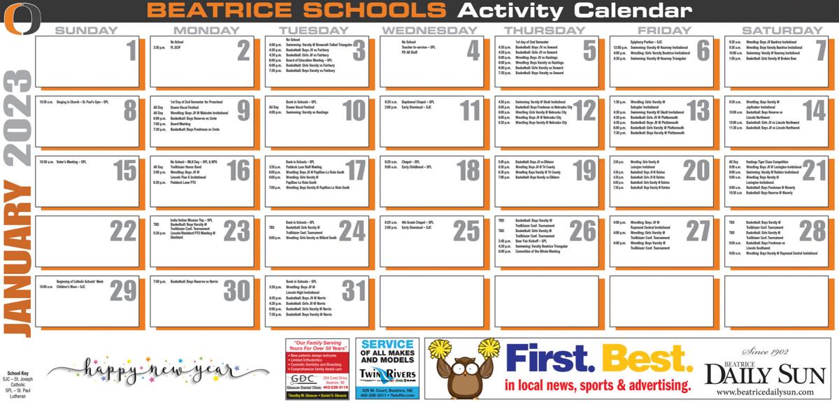 Beatrice Public Schools January Calendar Beatrice Public Schools January Calendar