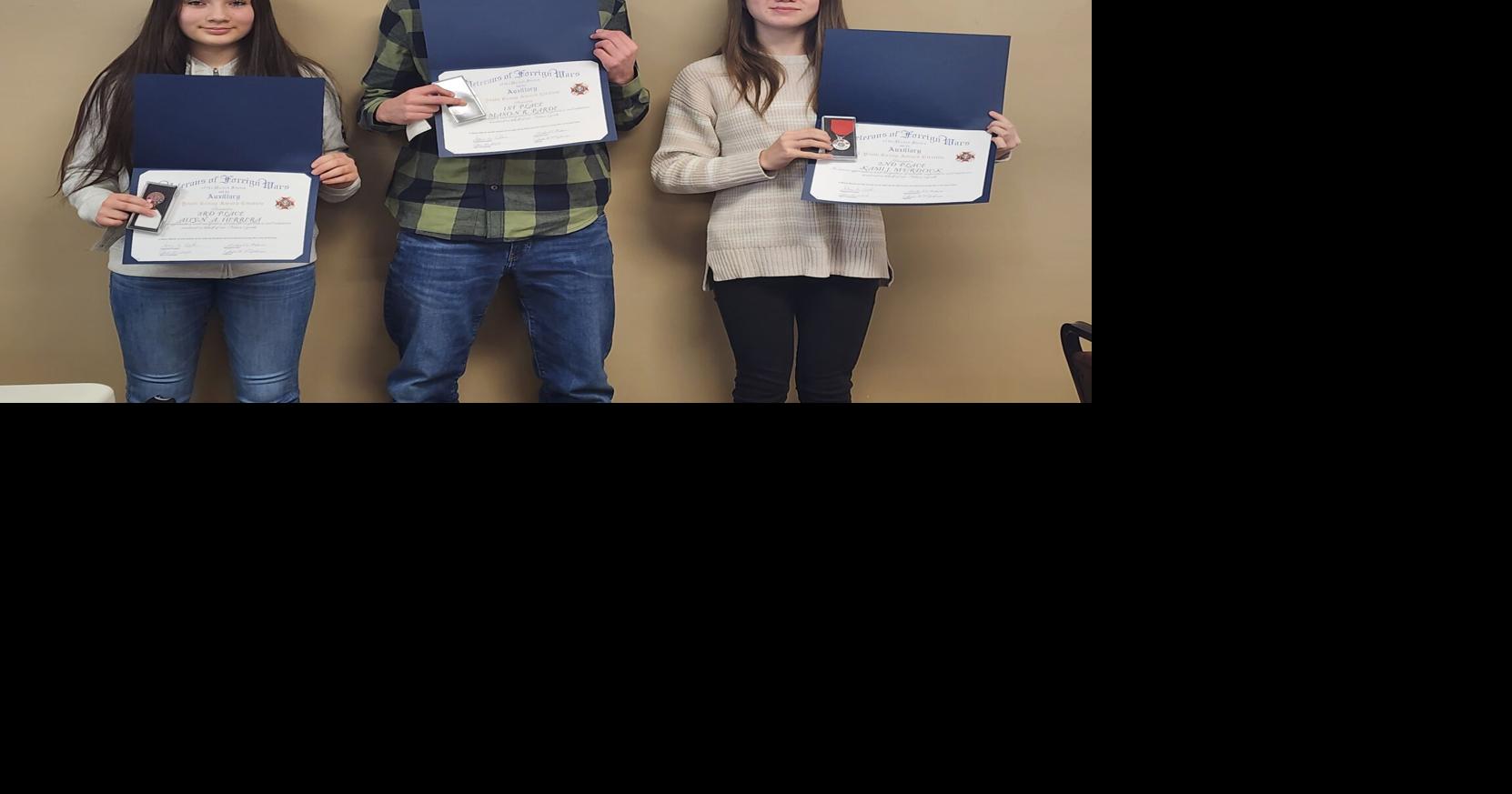VFW and Auxiliary Patriot Pen and Voice of Democracy winners