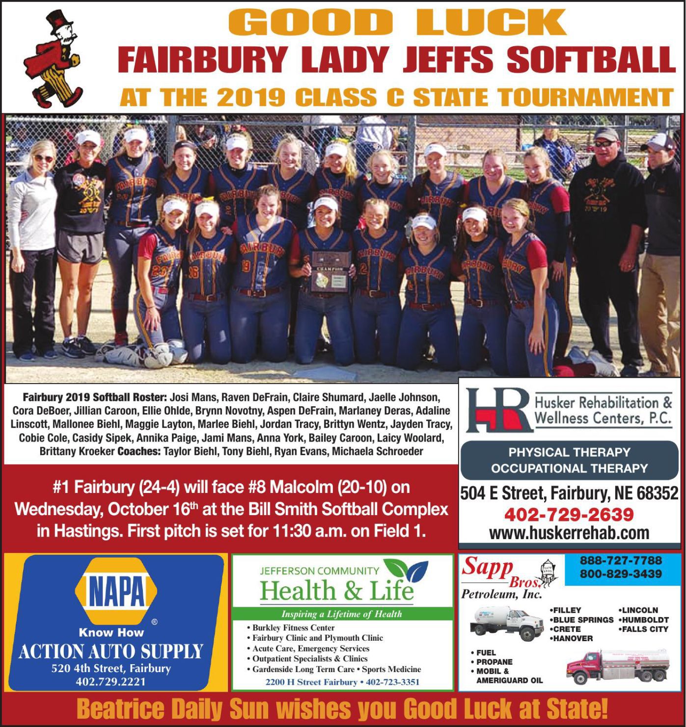 fairbury softball 2019