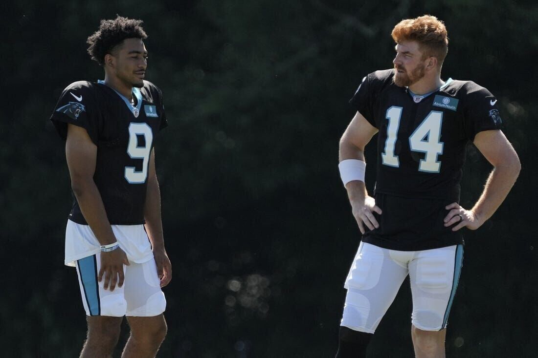 Quarterbacks Bryce Young of the Carolina Panthers and Daniel Jones