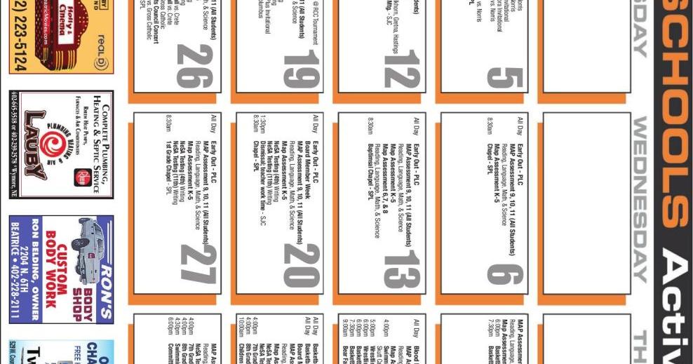 Beatrice Schools Activity Calendar January 2016