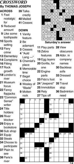 July 6 Crossword Puzzle | Crossword | bedfordgazette.com