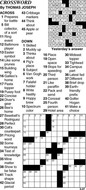 May 27 Crossword Puzzle Crossword Bedfordgazette