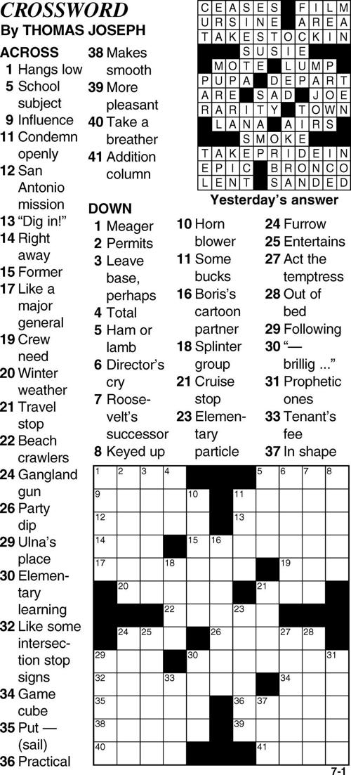 July 1 Crossword Puzzle | Crossword | bedfordgazette.com