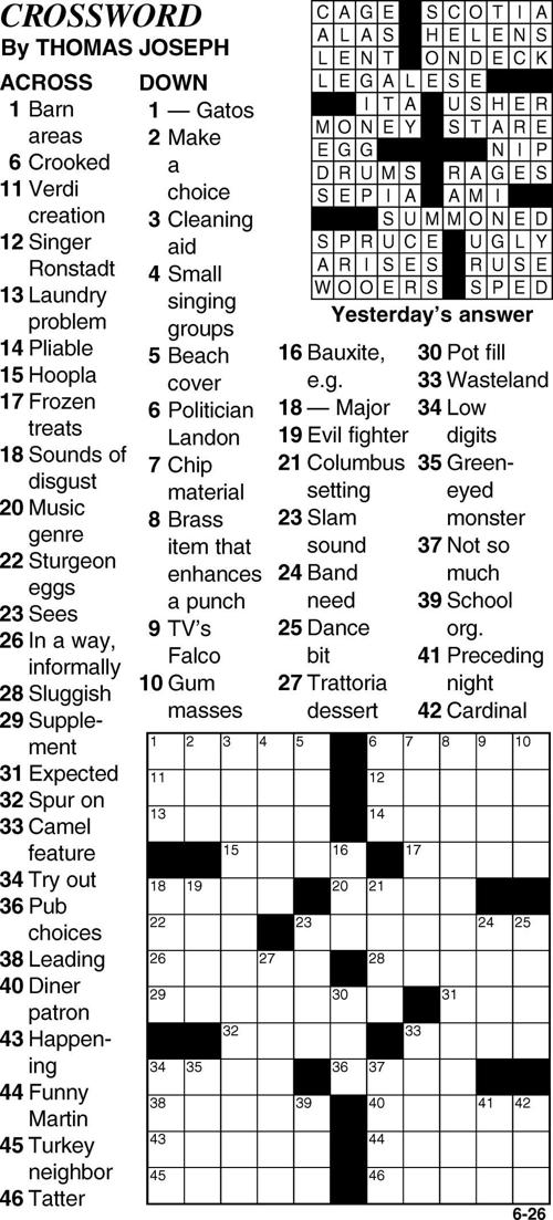 June 26 Crossword Puzzle Crossword