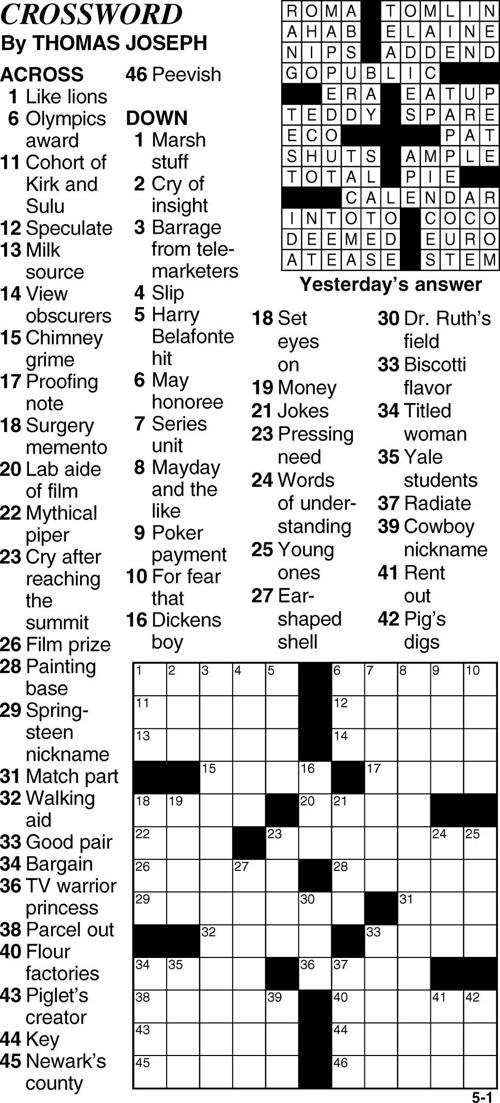 May 1 Crossword Puzzle Crossword