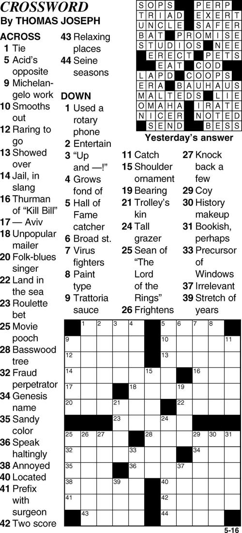 May 16 Crossword Puzzle Crossword Bedfordgazette Com