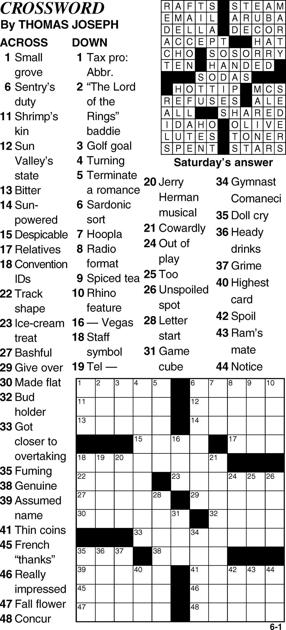 June 1 Crossword Puzzle | Crossword | bedfordgazette.com