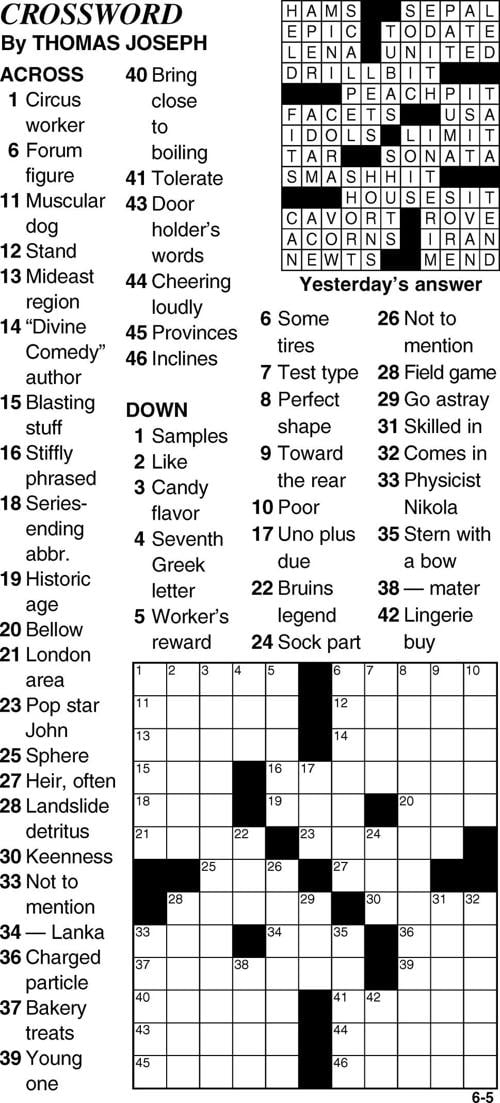 June 5 Crossword Puzzle Crossword bedfordgazette com