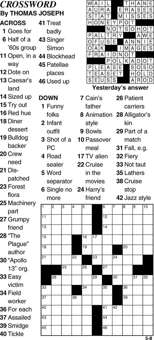 May 8 Crossword Puzzle Crossword
