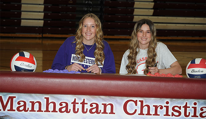 Manhattan Christian’s Wyatt, Burley ink with out-of-state colleges to play volleyball