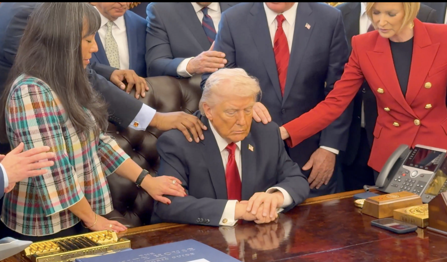 Evangelical Christian pastors pray over Trump at White House amidst U.S ...