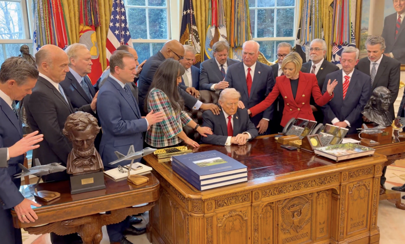 Evangelical Christian pastors pray over Trump at White House amidst U.S ...