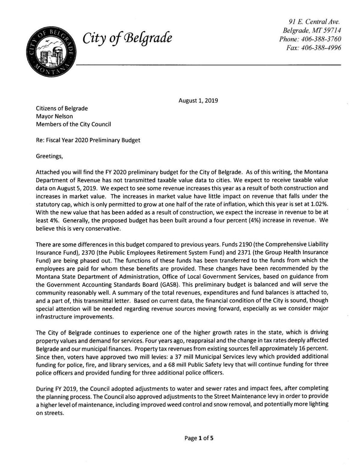 Budget Memo Municipal