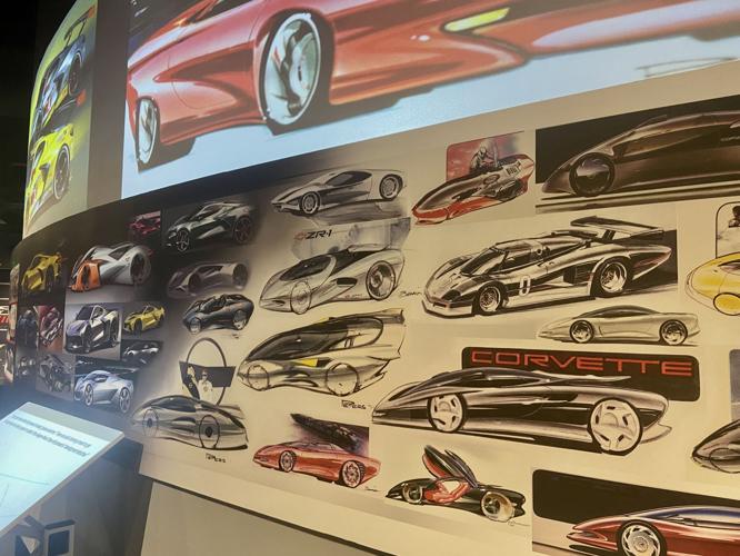 A wall of sketches are featured in the National Corvette Museum's latest exhibit