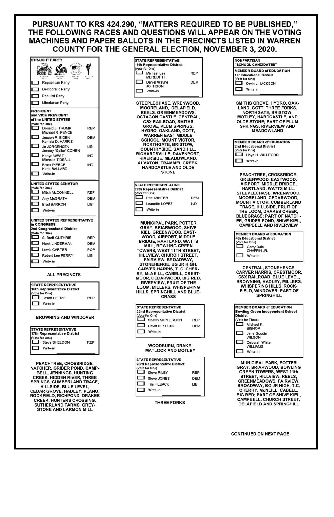 Warren County Ballot 2020 Elections