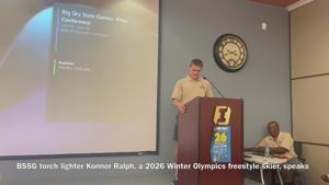 2026 BSSG torch lighter Konnor Ralph speaks at a Friday press conference to mark the opening of the Games
