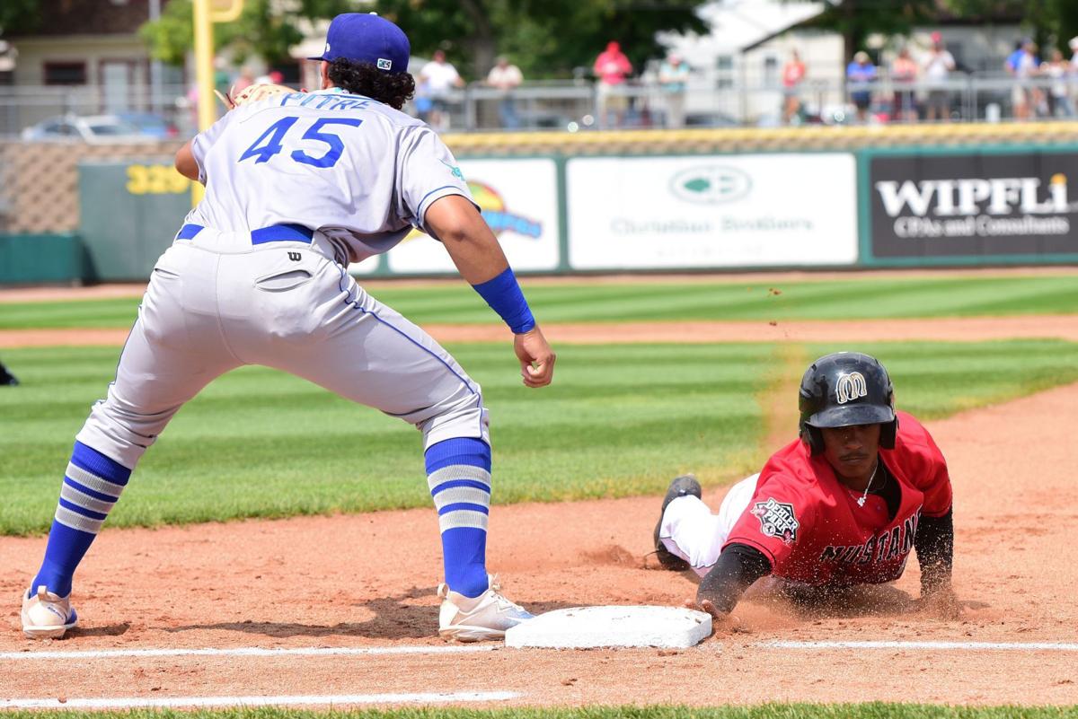 Mustangs infielder Jeter Downs and Ogden Raptors infielder Gersel Pitre