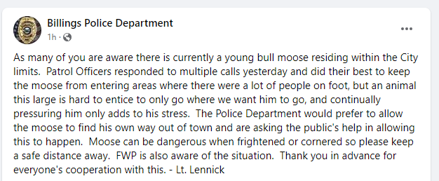 Facebook post from Billings PD