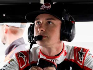 NASCAR Cup Series driver Christopher Bell (20) sits in his pit box Saturday, July 25, 2026, during qualifying for the Brickyard