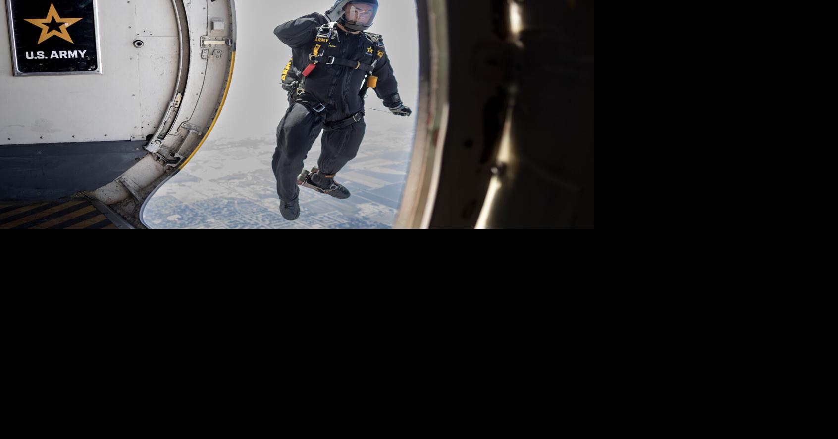 A flight with the U.S. Army Golden Knights Parachute Team
