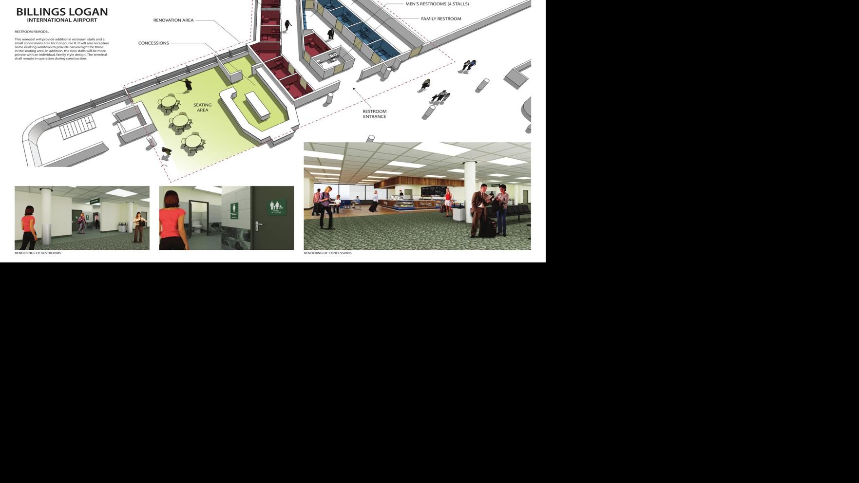 Billings airport remodel includes bigger bathrooms new concession area
