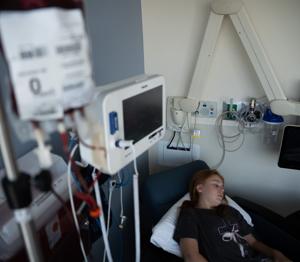 Emily Rodgers, 13, receives a blood transfusion at Children's Hospital at Vanderbilt in Nashville on Wednesday June 10, 2026.