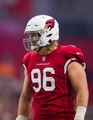 Oct 24, 2021; Glendale, Arizona, USA; Arizona Cardinals defensive end Josh Mauro (96) against the Houston Texans at State Farm Stadium. Mandatory Credit: Mark J. Rebilas-USA TODAY Sports