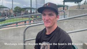 Billings Mustangs reliever Hayden Mullins visits about the season