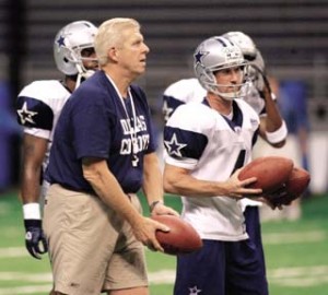 Head coach Bill Parcells teaching Specialist David Meggett the