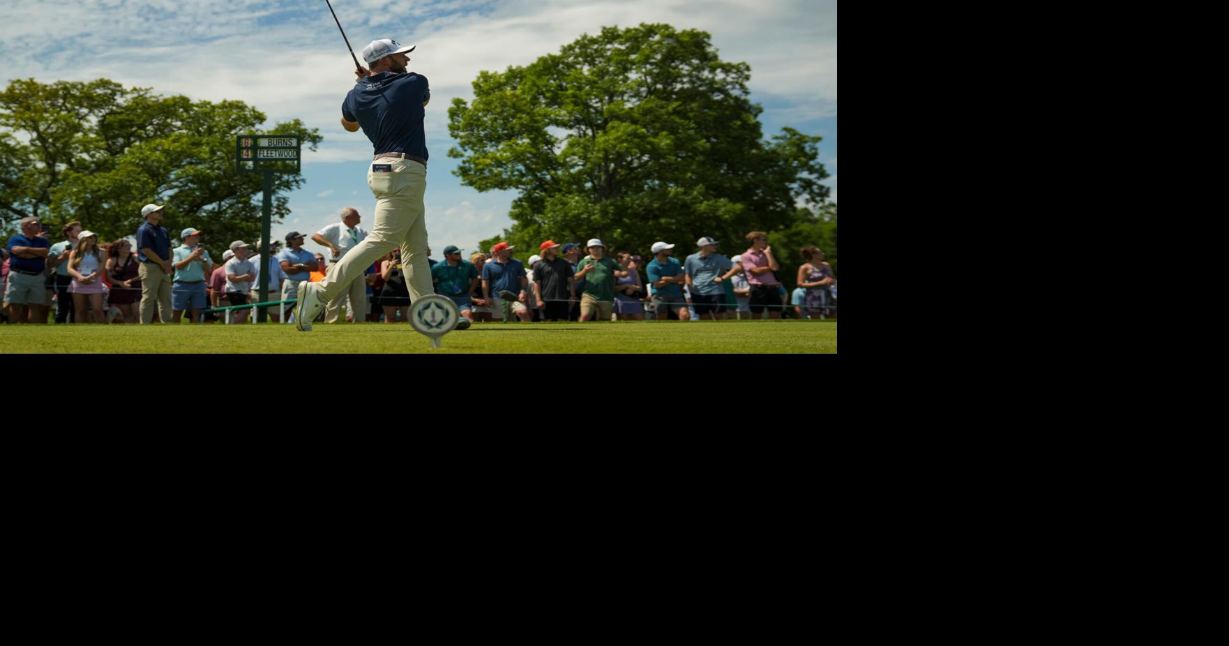 Sam Burns tees off on the first hole during the third round of the Memorial Tournament at Muirfield Village Golf Club on June 6,