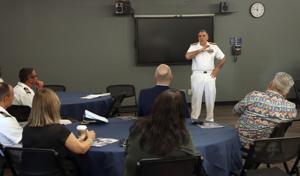 Photo: Rear Admiral Case meets with MSU and Upward Bound staff on Thursday