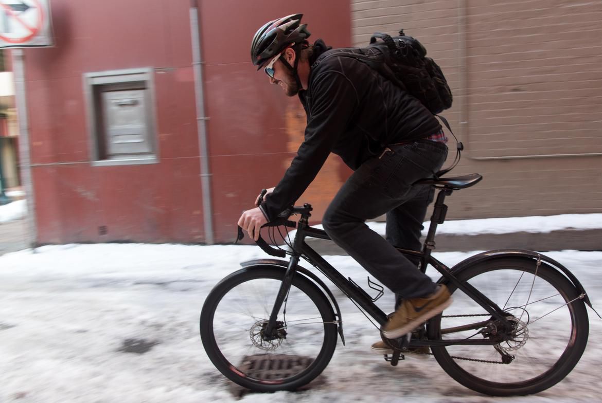 bike riding in snow