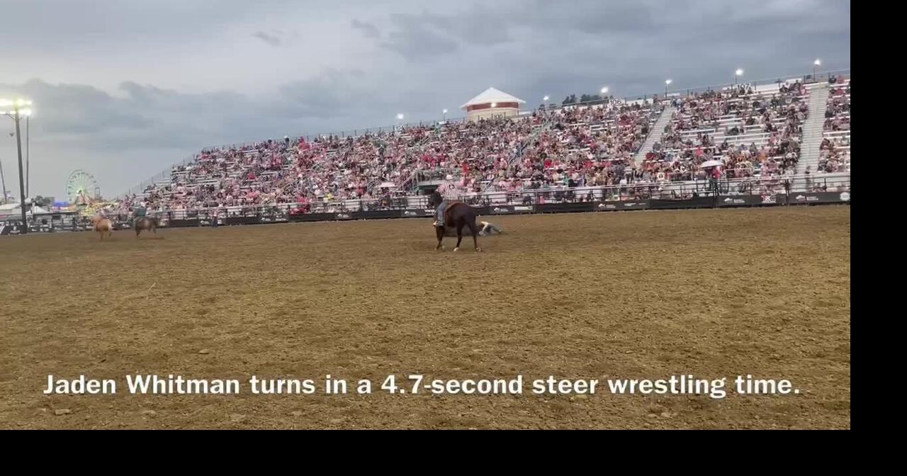 Steer wrestler Jaden Whitman with a 4.7 second run at 2026 Rodeo Billings