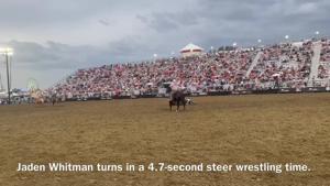 Steer wrestler Jaden Whitman with a 4.7 second run at 2026 Rodeo Billings
