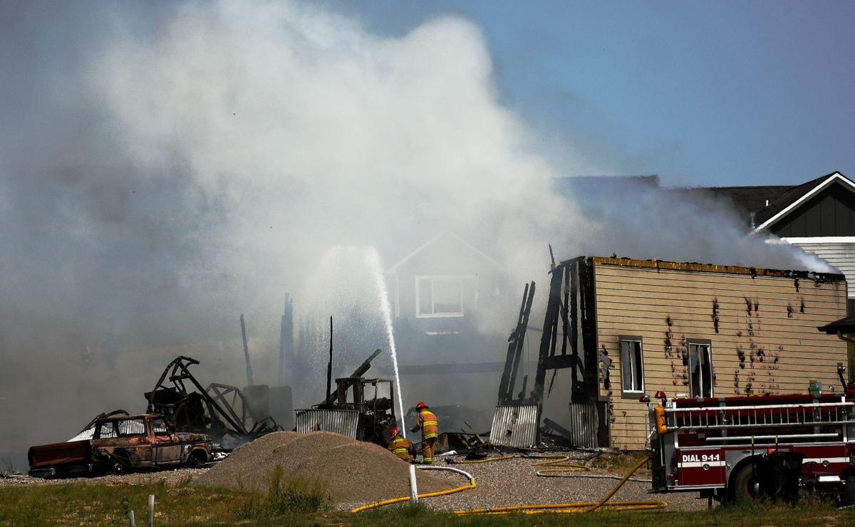 Fire destroys shop, starts grass fire north of Billings