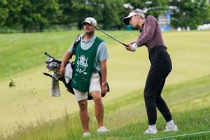 Nelly Korda takes a swing on the fair way on the sixth hole during second round pairings of the 2026 LPGA Kroger Queen City