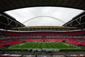 Oct 19, 2025; London, United Kingdom; A general overall view of Wembley Stadium during a NFL International Series game between the Los Angeles Rams and the Jacksonville Jaguars. Mandatory Credit: Kirby Lee-Imagn Images