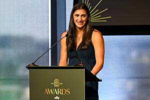 Boston Fleet defenseman Megan Keller is awarded Defender of the Year during the PWHL Awards ceremony on Tuesday, June 16, 2026 in Detroit.