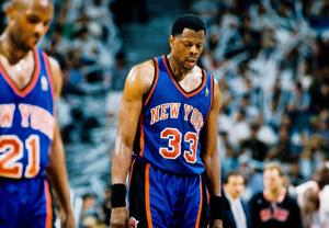 Patrick Ewing (33) is shown during the 1997 NBA playoffs against the Miami Heat.