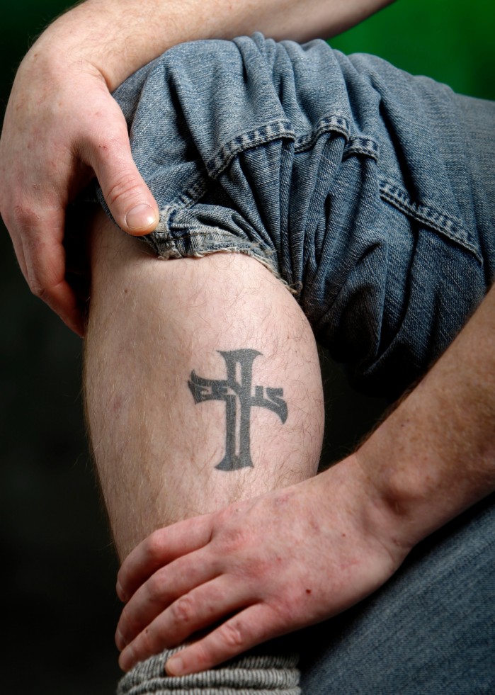 Right Calf Cross tattoo