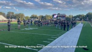 The Billings All-City Marching Band sets the tone prior to Hellgate at West football