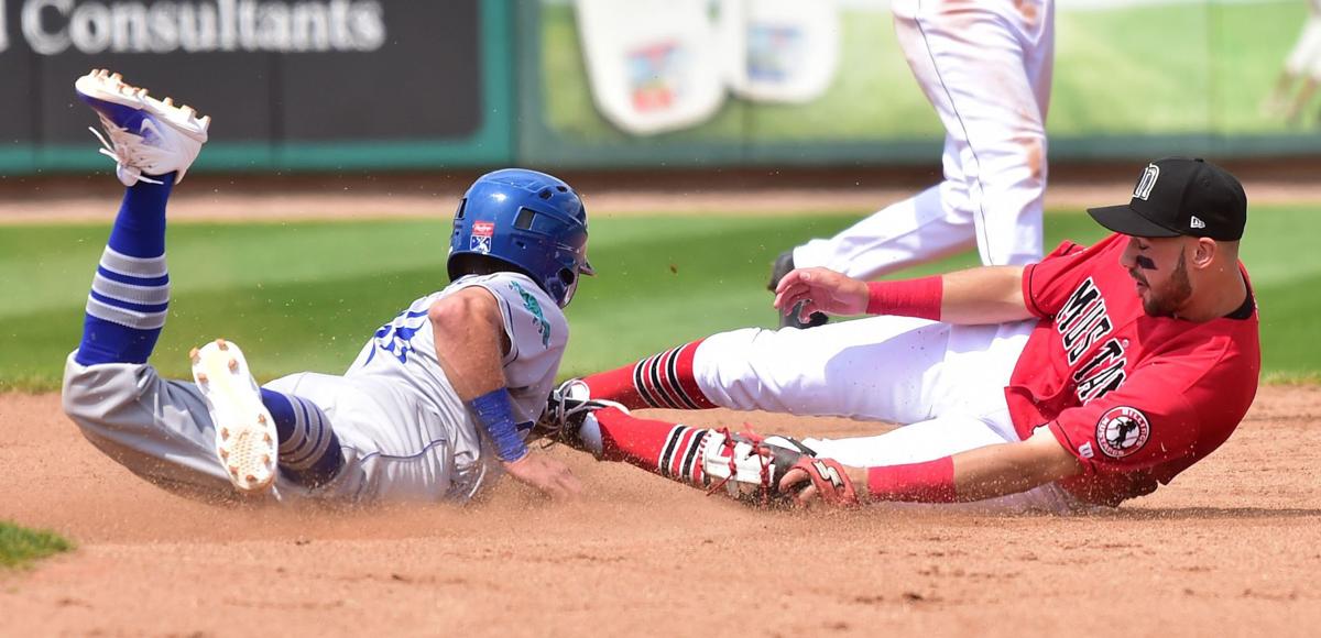 Ogden Raptors infielder Rylan Bannon and Mustangs infielder Nadir Ljatifi