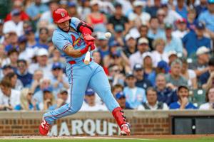 St. Louis Cardinals outfielder Joshua Baez hit the first pitch he saw in the majors for a two-run homer on Saturday, Aug. 15, 2026, against the Chicago Cubs at Wrigley Field. He went on to hit two more home runs in the game, setting a record for an M