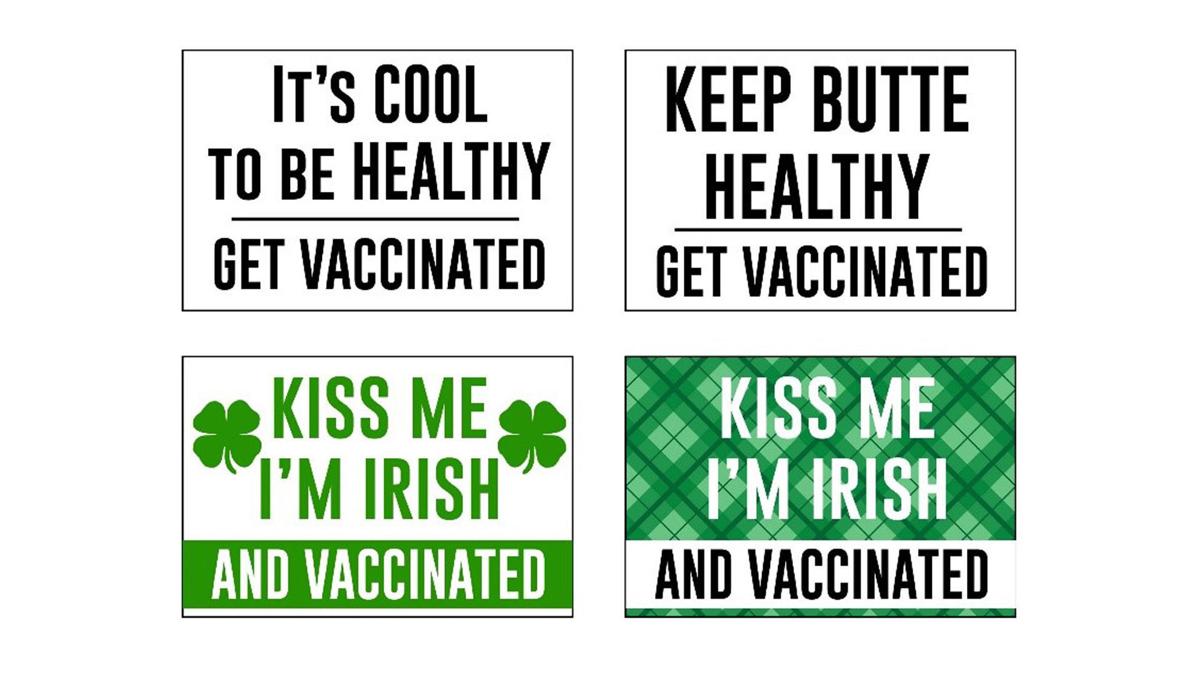Vaccine campaign signs and stickers