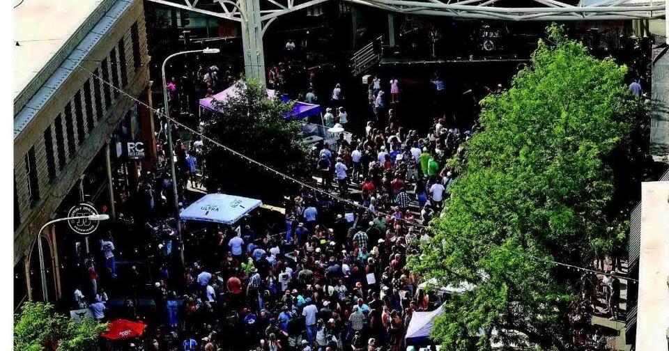 North Broadway fills with residents as the band exit 53 plays for the alive after 5 concert series.